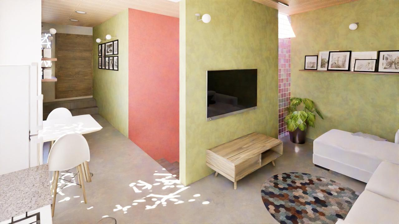 Residencia privada en CDMX — sala-comedor con materiales naturales y diseño bioclimático